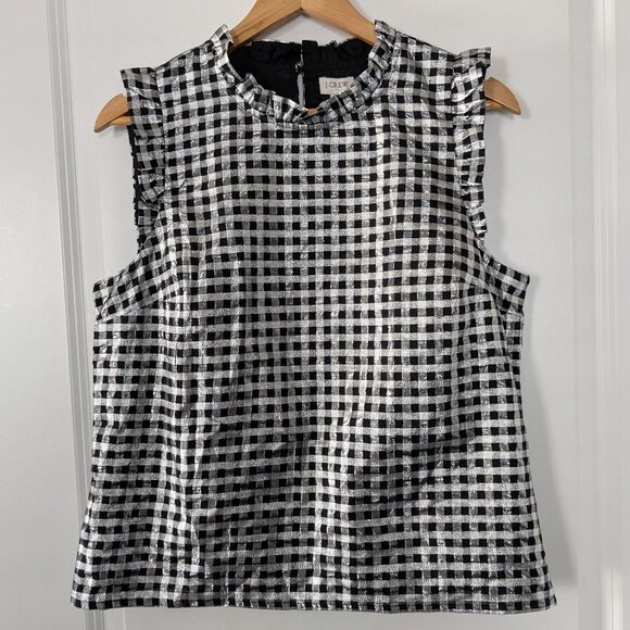 J. Crew Top Women's Medium Silver Black Lurex Sleeveless Metallic Ruffle NWT - Picture 6 of 15